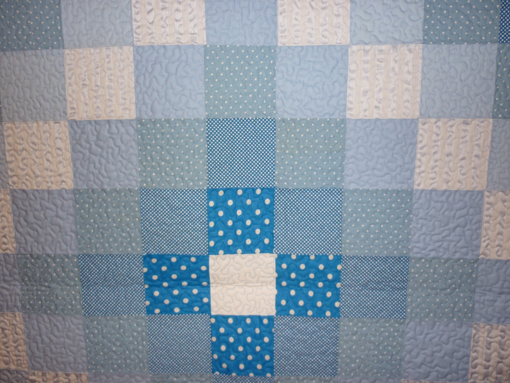 patchworková deka štvorcová modro-biela detail